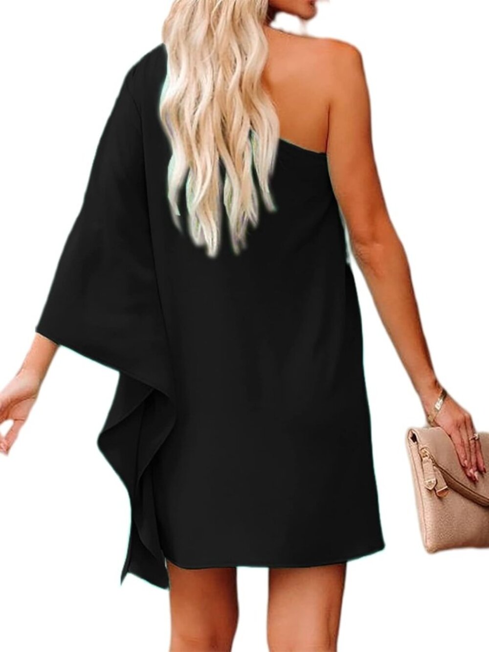 Women's Short Wedding Guest One Shoulder Dresses Formal Batwing Sleeve Club Part - Picture 5 of 5